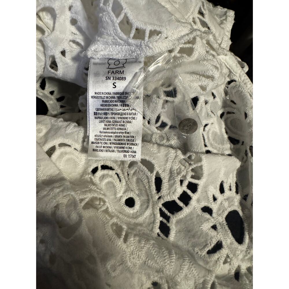 FARM Rio White Crochet Lace Button Front Top Cover Up Shirt Small Boho Resort - Picture 7 of 8